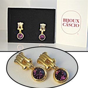 Bijoux Cascio Earrings gold crystal amethyst NWT